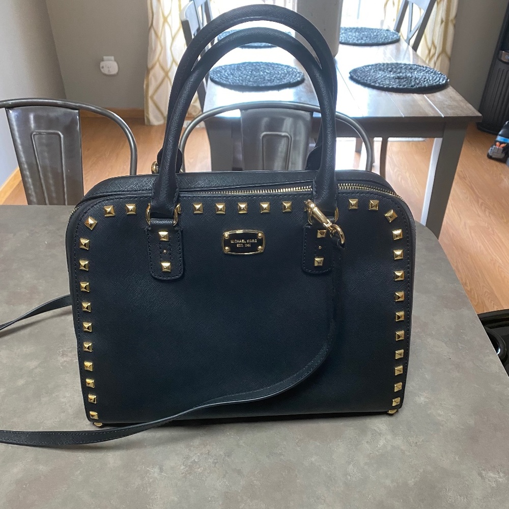 Micheal Kors Black Studded Crossbody Purse
